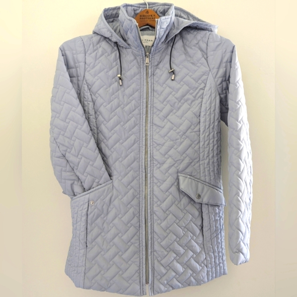 COLE HAAN Signature Quilted Hooded Jacket WOMEN'S S Small Outdoor Sky Blue MINT - Picture 15 of 15